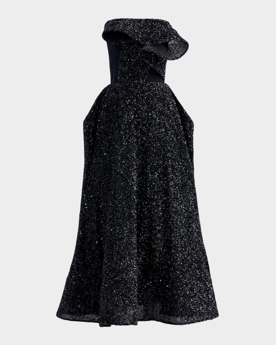 Rotation Strapless Ruffle Sequined Midi Dress